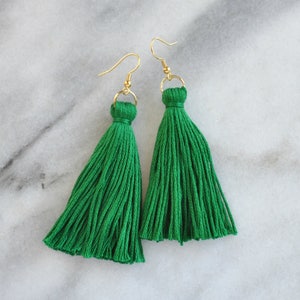 Emerald Green Tassel Earrings, Mini Tassel Earrings, Kelly Green Earrings, Irish St Patricks Day Earrings, Tassle Earrings, Long Tassel LONG
