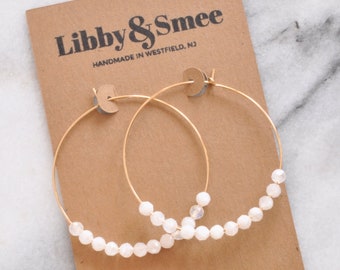 Moonstone Earrings, Gold Filled Earrings, Moonstone Sterling Silver Earrings, White Moonstone Hoops, Gemstone Earrings, Bridal Hoops