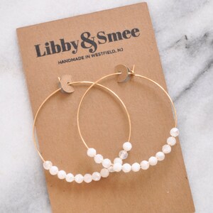 Moonstone Earrings, Gold Filled Earrings, Moonstone Sterling Silver Earrings, White Moonstone Hoops, Gemstone Earrings, Bridal Hoops
