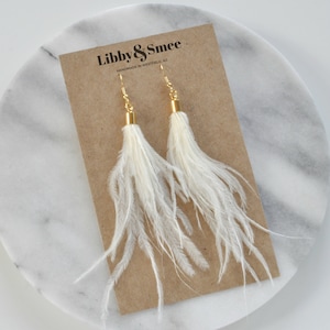 Ivory Feather Earrings, White Feather Earrings, Boho Earrings, Best Gifts For Her, Wedding Earrings, White Tassel, Tassle Earrings, Ostrich