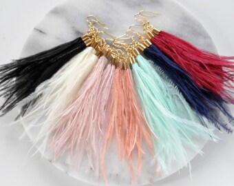 Long Feather Earrings, Ostrich Feather Earrings, Best Gifts For Her, White Feather Earrings, Red Tassel Earrings, Boho Wedding Earrings