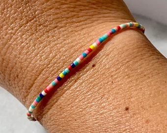 Rainbow String Bracelet, Multicolored Seed Bead Bracelet, Adjustable String Bracelet, Sprinkles Beaded Bracelet,Confetti Friendship Bracelet