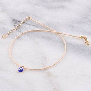 Delicate Evil Eye Necklace, Cream Choker, Protection Necklace, Beaded Choker Necklace, Delicate Bead Choker, Ivory Choker, Gift for Teens