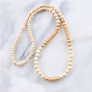 Gold Wood Beaded Necklace, Spring Necklace, Gold and Whitewash Wood Bead Necklace, Bohemian Necklace, Ivory White Cream Wood Boho Necklace