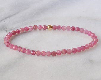 Pink Tourmaline Stretch Bracelet, Pink Beaded Bracelet, Gemstone Bracelet, Jewelry for Women, Pink Bangle, Stacking Bracelet, Boho Bracelet