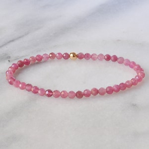 Pink Tourmaline Stretch Bracelet, Pink Beaded Bracelet, Gemstone Bracelet, Jewelry for Women, Pink Bangle, Stacking Bracelet, Boho Bracelet