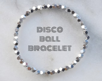 Disco Ball Bracelet, Disco Ball Jewelry, Silver Stretch Bracelet, Gold Stretch Bracelet, Hematite Bracelet, Silver Bracelet, Mirror Bracelet