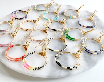 Seed Bead Hoop Earrings, Beaded Hoop Earrings, Gold Beaded, Boho Earrings, Beaded Earrings, Mini Hoop Earrings, Gifts Under 25, Beaded Hoops