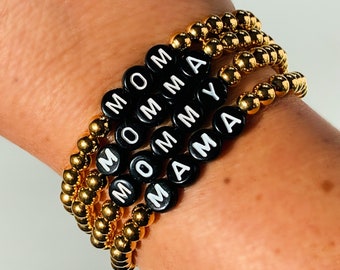 Mom Bracelet, Custom Mom Bracelet, Personalized Mom Bracelet, Momma Braclet, Mama Bracelet, Mommy Bracelet, Custom Gold Bead Word Bracelet