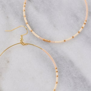 Beaded Hoop Earrings, Ivory Hoop Earrings, Big Cream Hoops, Bohemian Earrings, White Beaded Earrings, Gold Seed Bead Earrings, The Ones