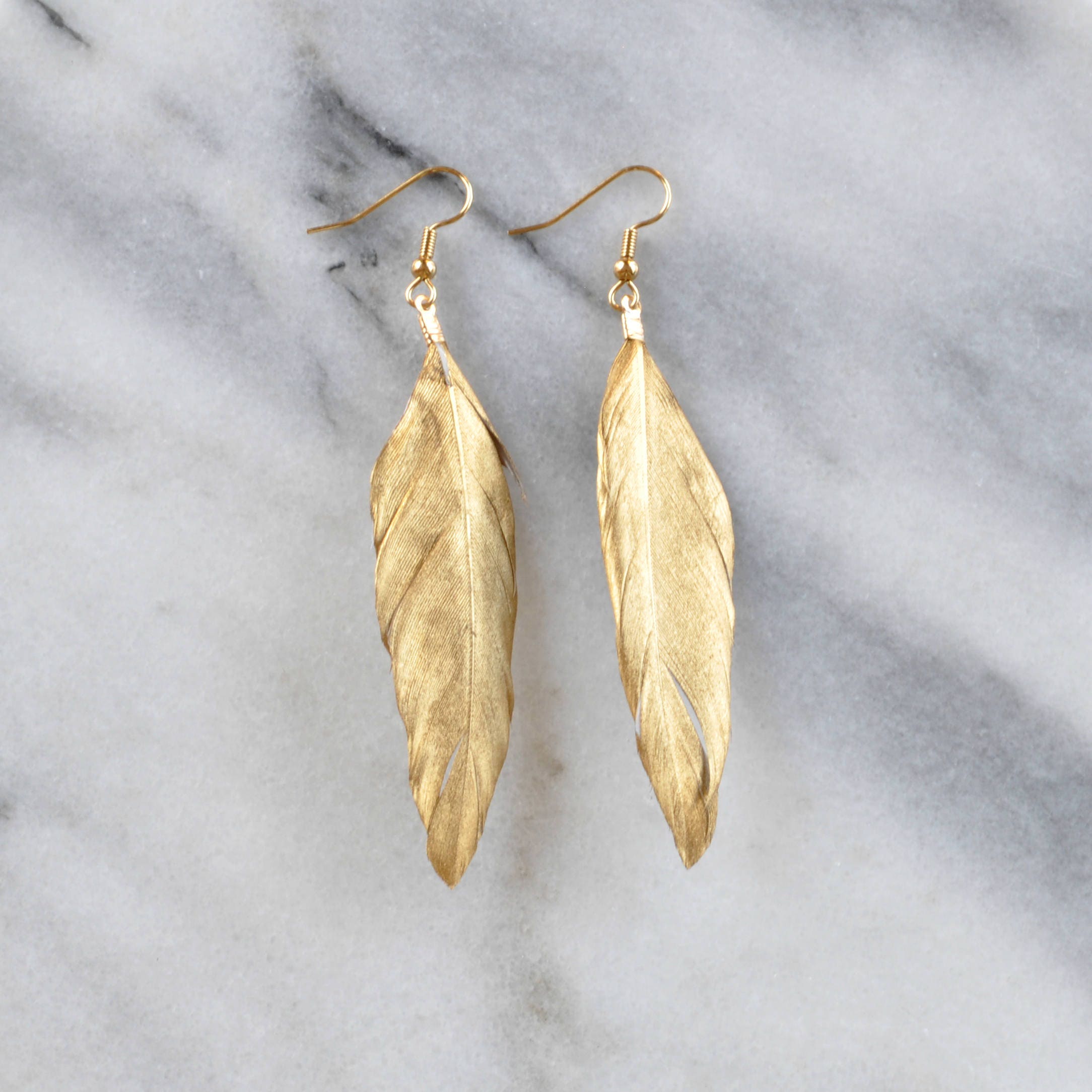 Gold Feather Earrings Gold Dipped Feather Tassel Earrings Etsy