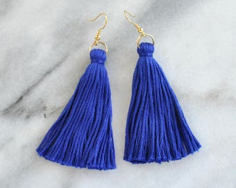 Blue Tassel Earrings, Mini Tassel Earrings, Long Tassel Earrings, Cobalt Blue Earrings, Bohemian Earrings, Boho Earrings, Tassle Earrings