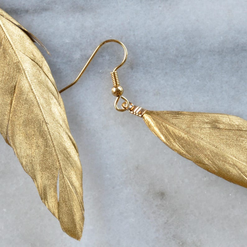 Gold Feather Earrings Gold Dipped Feather Tassel Earrings Etsy