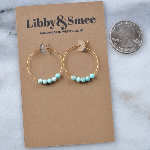 Small Amazonite Beaded Hoop Earrings Tiny Hoop Earrings Amazonite Earrings Gemstone Hoops Aqua Turquoise Hoops Delicate Amazonite Hoops Etsy