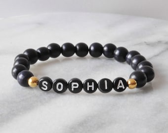 Wood Name Bracelet, Custom Name Bracelet, Personalized Jewelry, Black Wood Bangle for Women, Kids Name Bracelet, Mom Bracelet, Custom Bangle