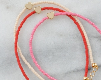Pulseras de corazón de San Valentín, pulsera de cuentas rojas y rosas, pulseras de cuentas delicadas, regalo de San Valentín para hija, pulsera de corazón de cuentas