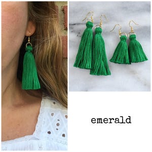 Emerald Green Tassel Earrings, Mini Tassel Earrings, Kelly Green Earrings, Irish St Patricks Day Earrings, Tassle Earrings, Long Tassel image 3