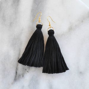 Black Tassel Earrings, Long Tassel Earrings, Boho Earrings, Gifts For Her, Mini Tassel Earrings, Bohemian Earrings, Black Tassle Earrings