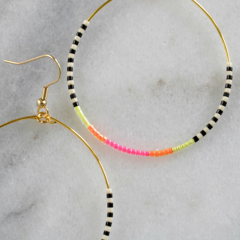 Neon Beaded Hoop Earrings Big Hoops Bohemian Earrings Gifts Etsy