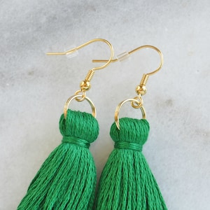 Emerald Green Tassel Earrings, Mini Tassel Earrings, Kelly Green Earrings, Irish St Patricks Day Earrings, Tassle Earrings, Long Tassel image 4