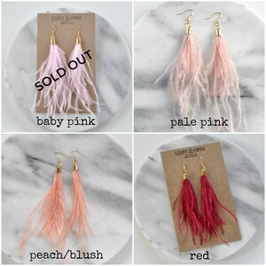 Ostrich Feather Earrings, Long Feather Earrings, White Feather Earrings, Red Tassel Earrings, Boho Wedding Earrings, Long Tassel Earrings image 4