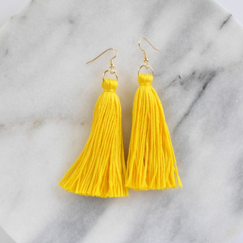 Canary Yellow Tassel Earrings Bright Yellow Earrings Mini Etsy