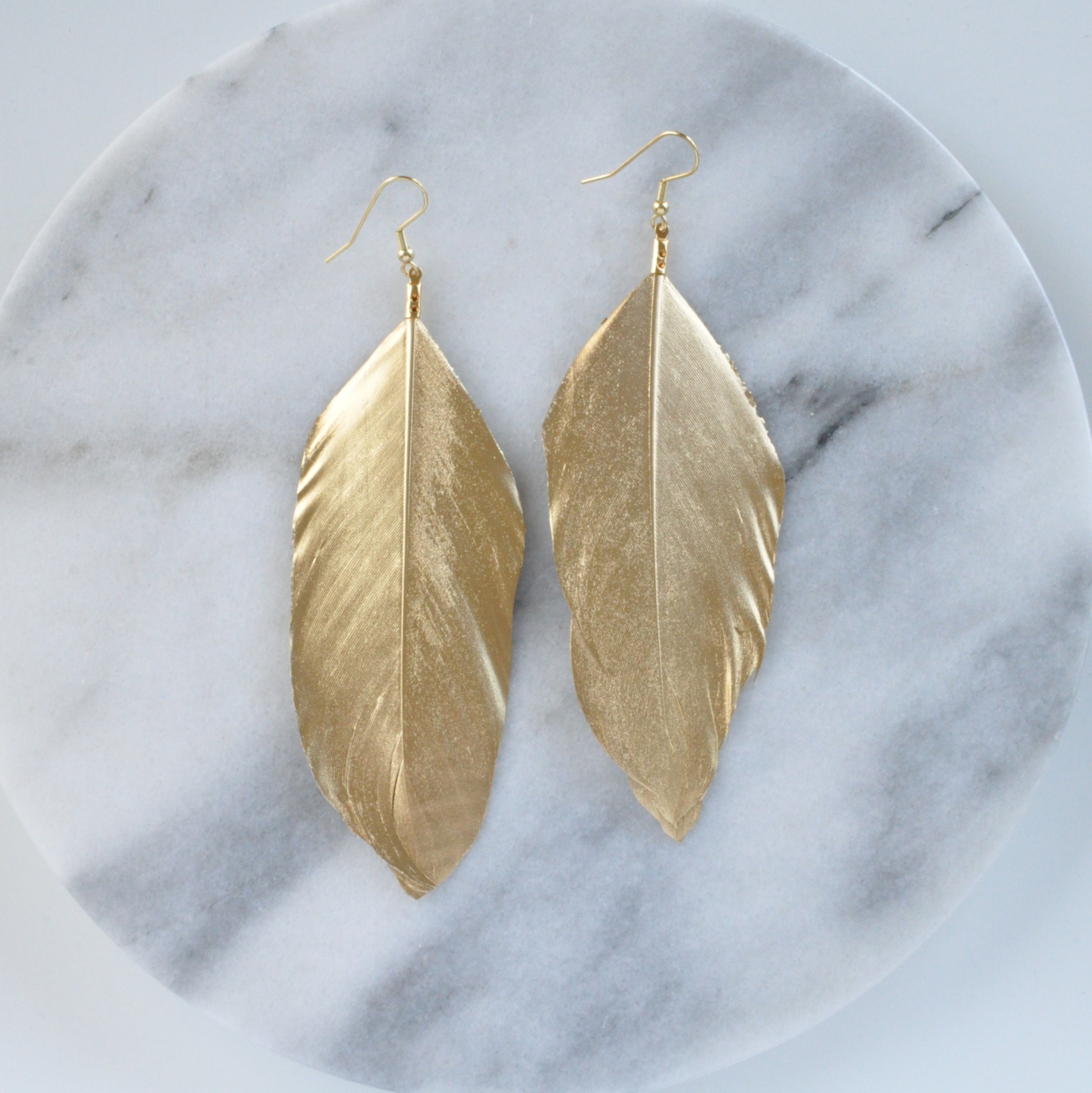 Huge Gold Feather Earrings Gold Dipped Feather Tassel Earrings Boho Earrings Bohemian Earrings Wedding Earrings Bridal Duck Feather