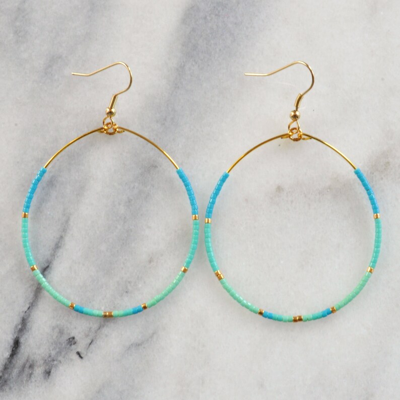 Turquoise beaded hoop earrings Clearance
