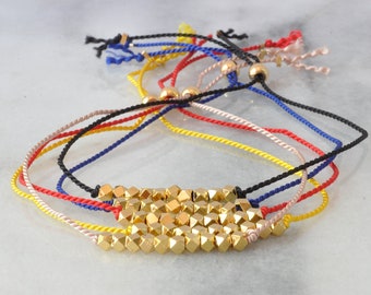 Adjustable Red String Bracelet, Silk Cord Bracelet, Tiny Beaded Bracelet, Gold Bead String Bracelet, Everyday Bracelet, Friendship Bracelet
