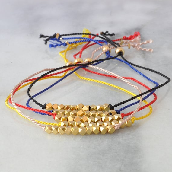 Friendship Stretch Bracelet Set of Six Black White Gold Tone Beads Friendship Stretch Bracelet Set of Six Black White Gold Tone Beads
