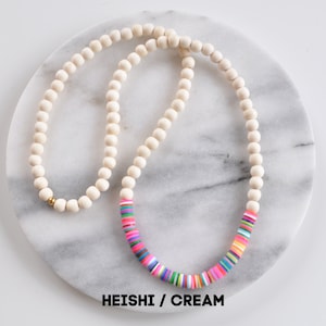 Boho Beaded Necklace, Wood Bead Necklace, Surfer Necklace, Heishi Bead Necklace, Bohemian Necklace, Boho Necklace, Rainbow Bead Necklace