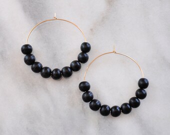 Wood Bead Hoop Earrings, Wood Bead Earrings, Gold Filled Hoops, Sterling Silver Hoops, Wood Beaded Hoops, Boho Earrings, Minimalist Earrings