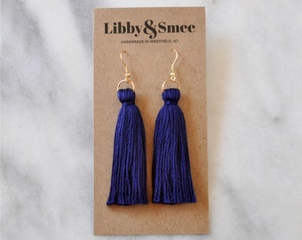 Navy Tassel Earrings, Long Tassel Earrings, Mini Tassel Earrings, Navy Blue Tassel Earrings, Boho Earrings, Bohemian Tassle Earrings