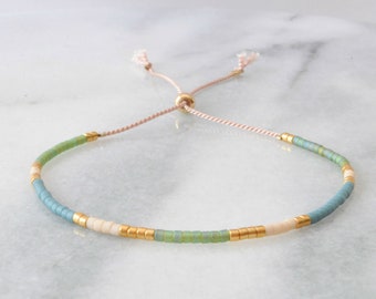 Green and Blue Bead Bracelet, Adjustable String Bracelet, Slate Blue Beaded Bracelet, Sage Green Bead Bracelet, Minimal Friendship Bracelet