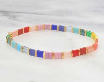 Rainbow Bracelets, Layering Bracelet, Tila Bead Bracelets, Stackable Bracelet, Gift for Friend, Colorful Pride Stretch Bracelet, Pride Gift