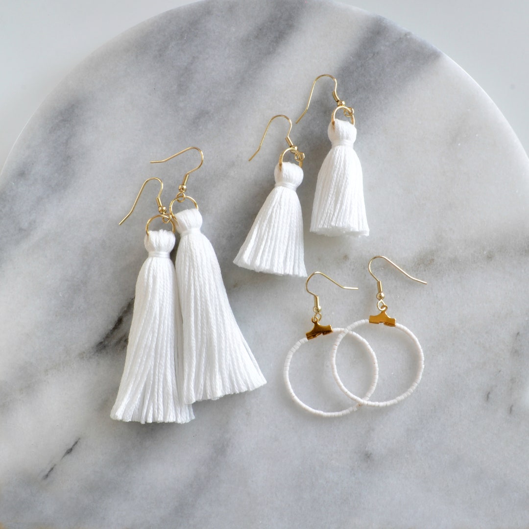 White Earrings, White Hoop Earrings, Bridal Earrings, Wedding Earrings ...