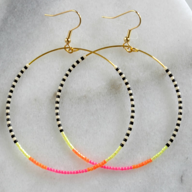 Neon Beaded Hoop Earrings Big Hoops Bohemian Earrings Gifts Etsy