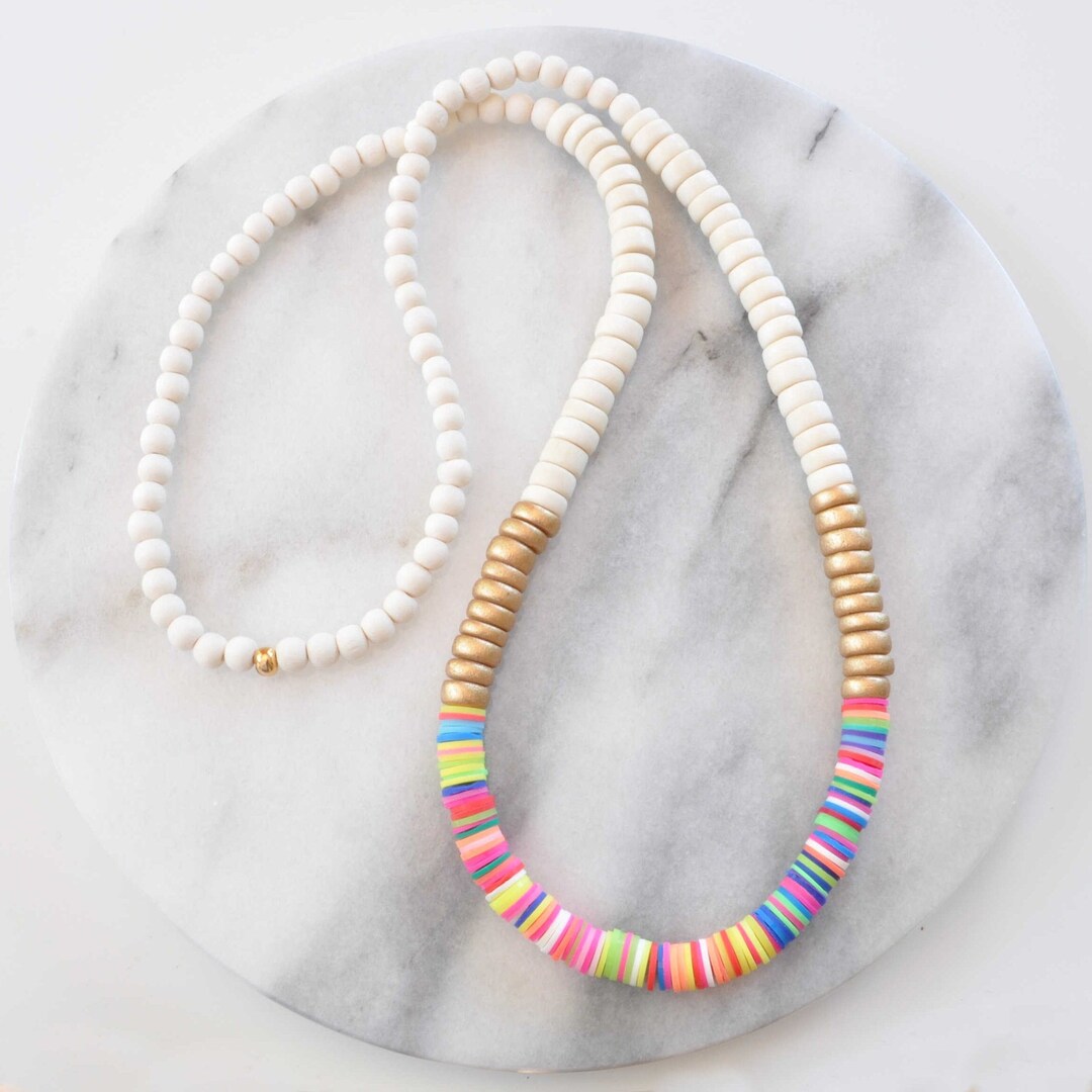 Maren White and Gold Beaded Necklace