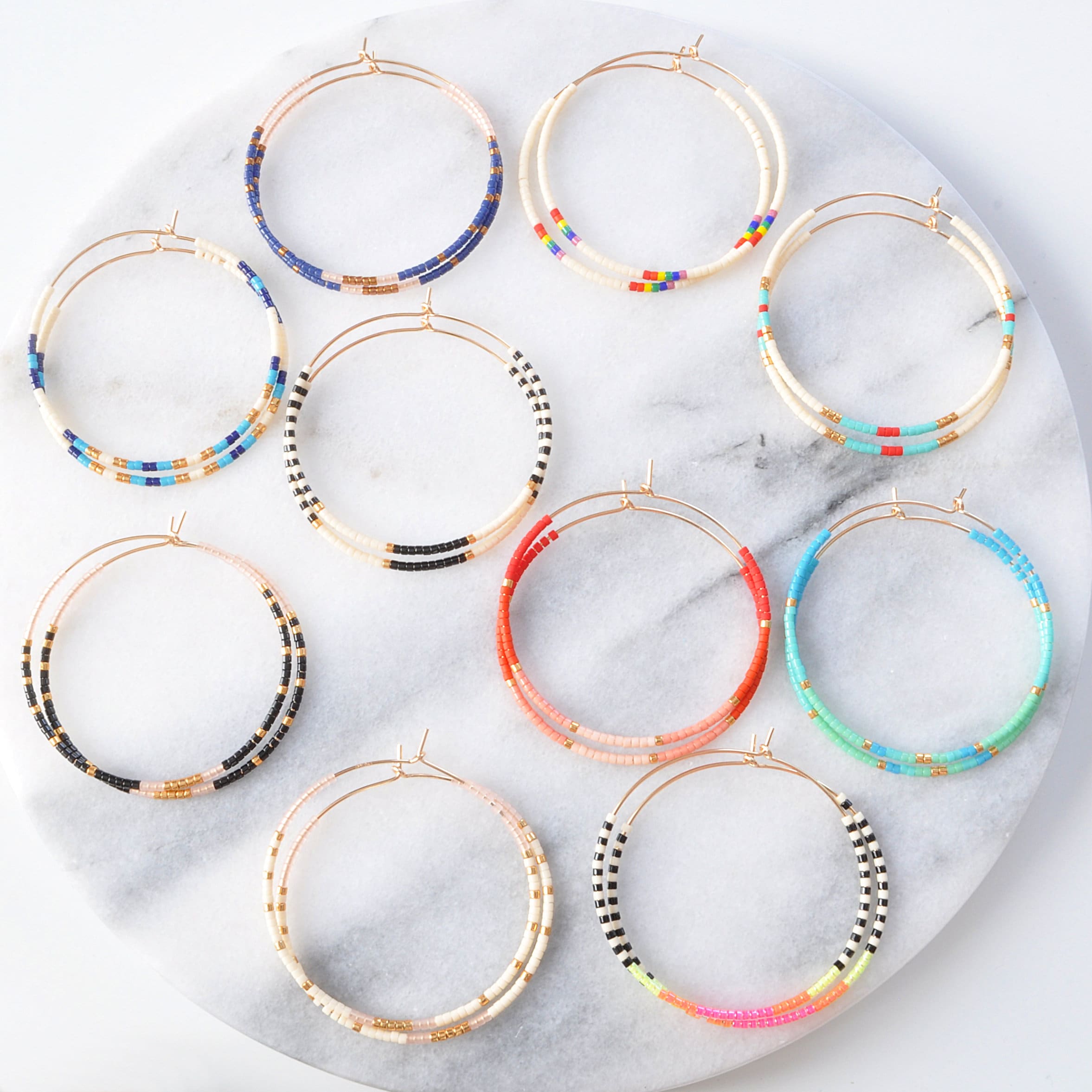 Gold Filled Beaded Hoops Ivory Bead Hoops Black and Gold Etsy