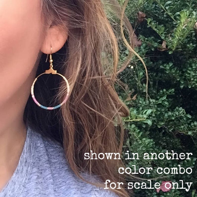 Beaded Hoop Earrings Black Beaded Earrings Boho Earrings Etsy