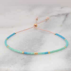 Turquoise Seed Bead Bracelet, Adjustable String Bracelet, Tiny Beaded Bracelet, Layering Aqua Blue Bead Bracelet,Minimal Friendship Bracelet