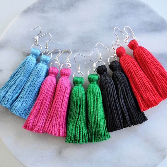 Silver Tassel Earrings Choose from 25 Colors Long Tassel Etsy