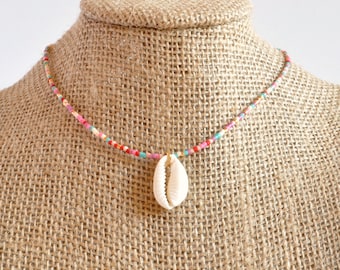 Seashell Choker Necklace, Cowrie Shell Choker, Cowrie Choker, Beaded Choker Necklace, Puka Shell Choker, Pooka Shell Choker, Boho Choker