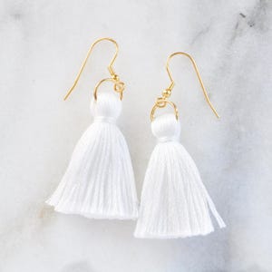White Tassel Earrings, Lightweight Earrings, Bohemian Earrings, Long Tassel Earrings, Mini Tassel Earrings, Bright White Tassle Earrings