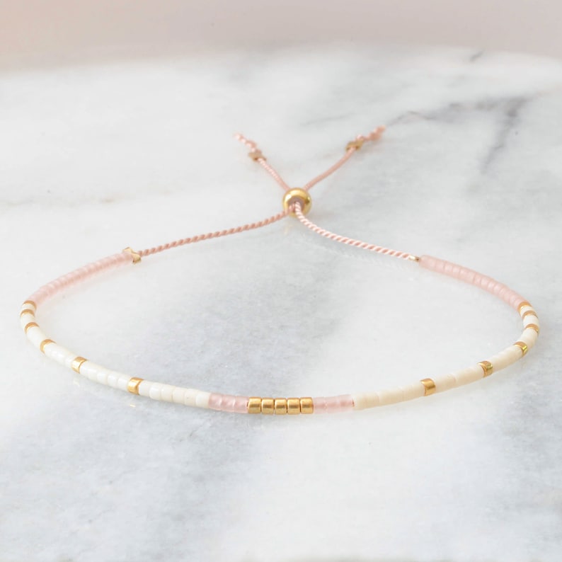 Ivory and Gold Seed Bead Bracelet, Adjustable String Bracelet, Tiny Beaded Bracelet, White Layering Bracelet, Minimalist Friendship Bracelet The One