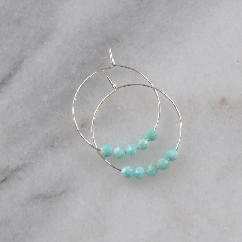 Amazonite & Glass Bead Hoop Chain Earring In Gold Plate
