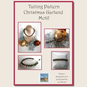Christmas tatting pattern, jewellery, necklace, bracelet, anklet, beaded, garland, Christmas gift, vegan, tatted lace