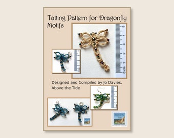 Tatting Pattern, Dragonfly Motif Pattern, pendant, earrings, applique motif, tatting, lace jewellery, hair decoration
