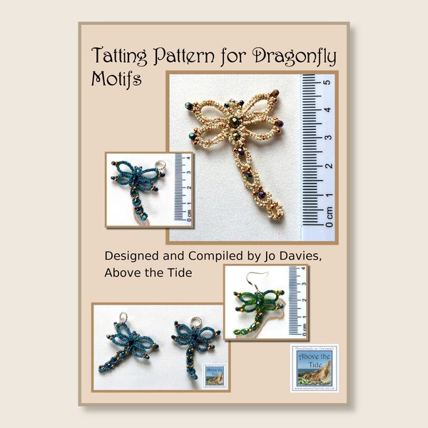 Tatting Pattern, Dragonfly Motif Pattern, pendant, earrings, applique motif, tatting, lace jewellery, hair decoration