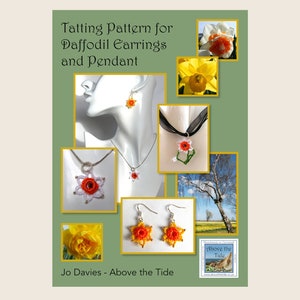 Three tatting patterns, jewellery, earrings, necklace pendants, daffodil, Spring, floral, tatted lace, frivolite
